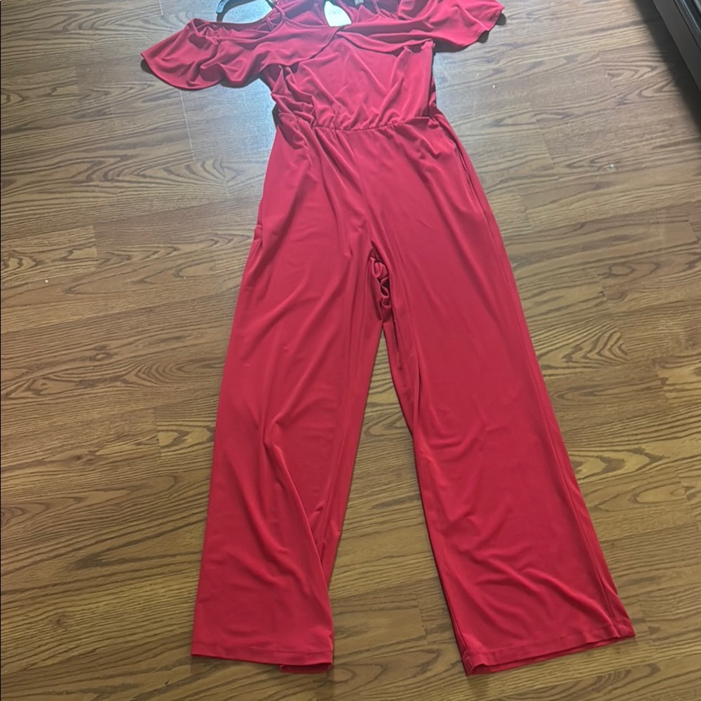 Vibrant Red Wide-Leg Jumpsuit with Tie Waist